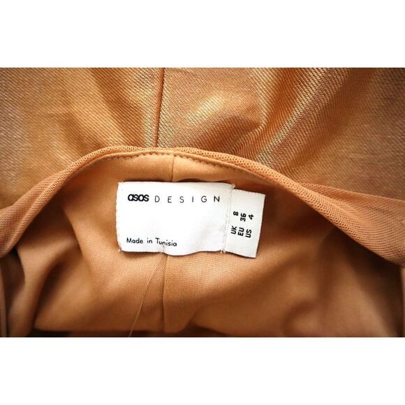 ASOS DESIGN Women's Sz 4 Gold Mesh Ruched Cami Drape Satin Midi Dress - Picture 5 of 14